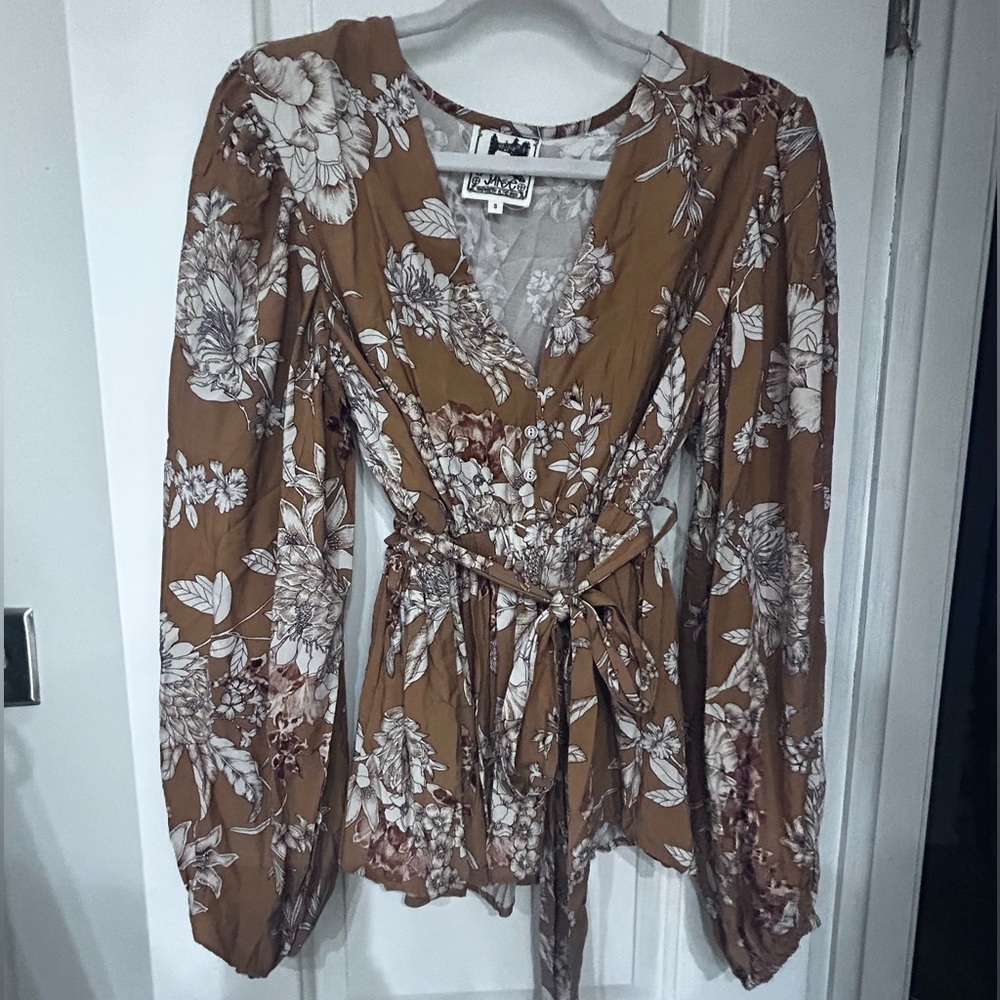 50%offw❤️ Anthropologie Jade Floral Bohemian Peasant Long balloon Slv Blouse